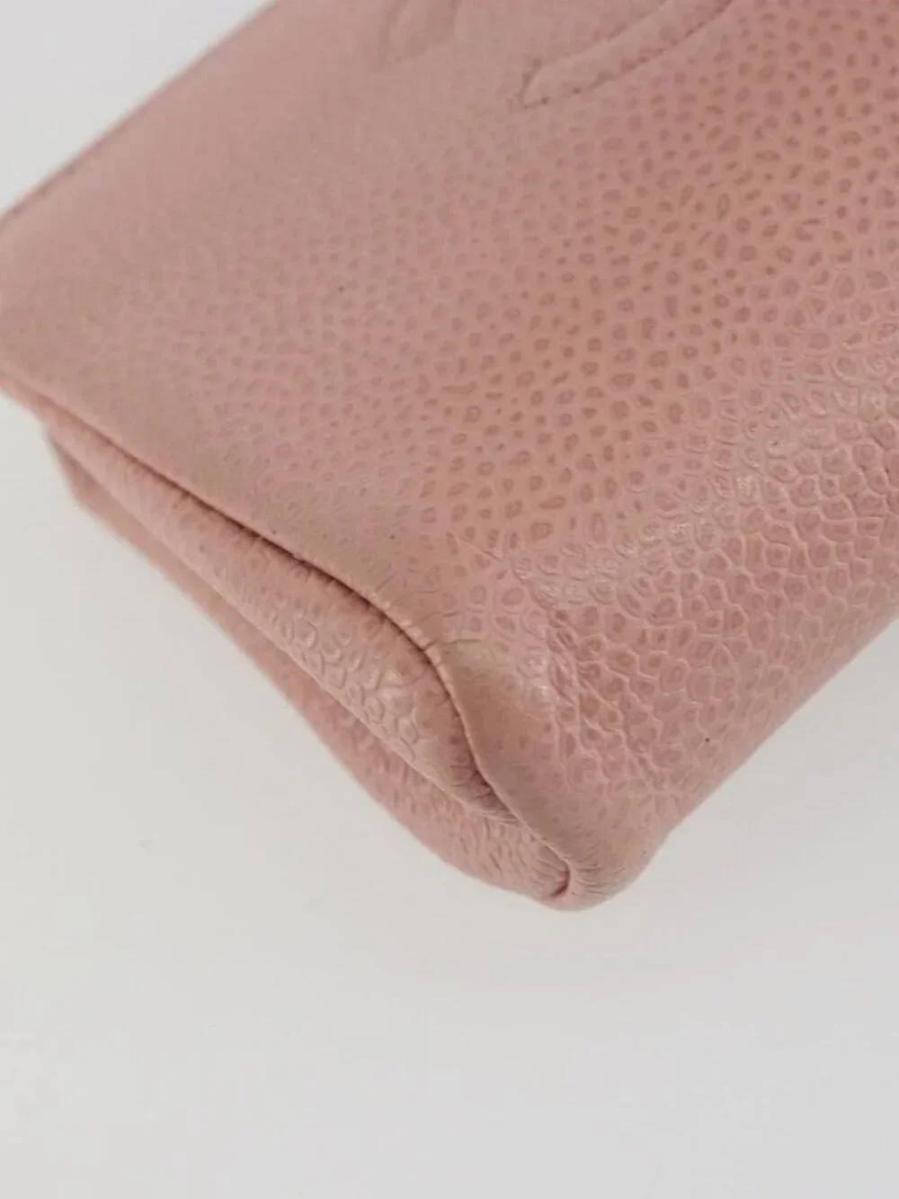 CHANEL Pouch Grained Calf Skin Pink Gold CC Auth 101855